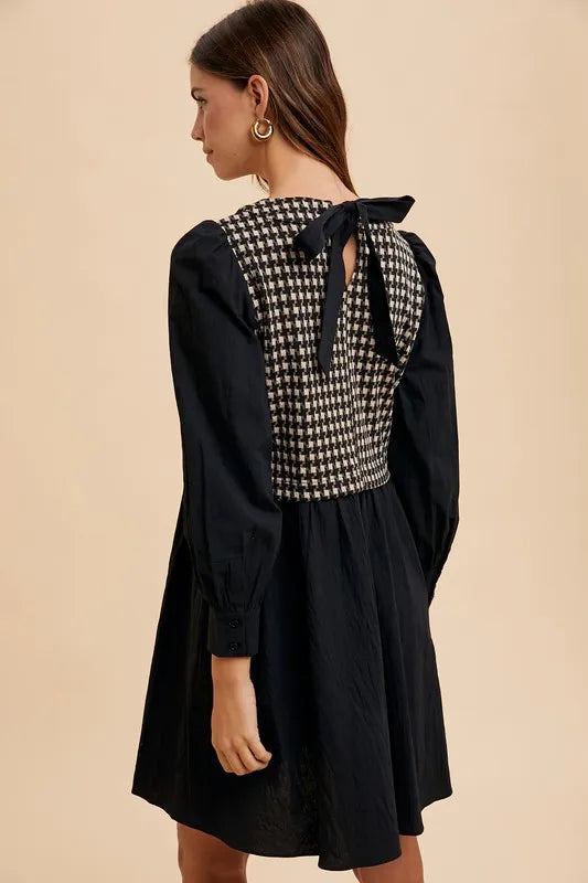 Annie Wear Tie Back Plaid Round Neck Mini Dress - Brittney MADE
