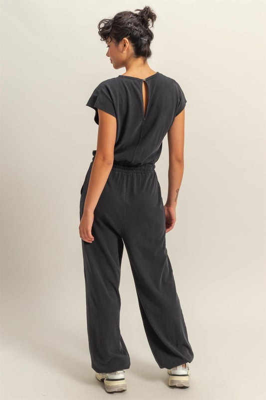 HYFVE Back Keyhole Round Neck Cap Sleeve Drawstring Jumpsuit - Brittney MADE