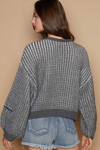 POL Round Neck Heart Patch Zipper Point Sleeve Sweater - Brittney MADE