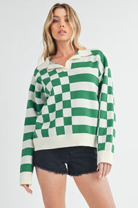 Aemi + Co Striped & Checkered Drop Shoulder Sweater - Brittney MADE