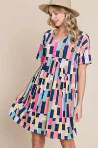 BOMBOM Ruched Color Block Short Sleeve Mini Dress - Brittney MADE