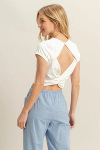 HYFVE Cutout Twisted Back Round Neck Short Sleeve T-Shirt - Brittney MADE
