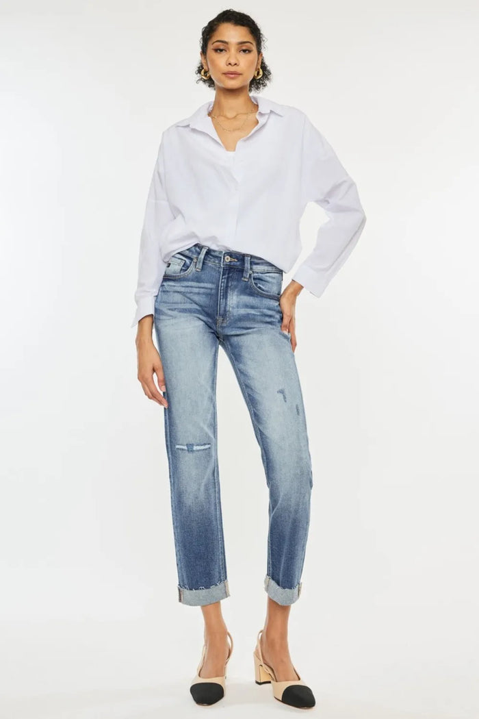 Kancan High Rise Cuffed Straight Jeans - Brittney MADE