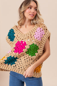 BiBi Granny Square Openwork Sweater Vest - Brittney MADE