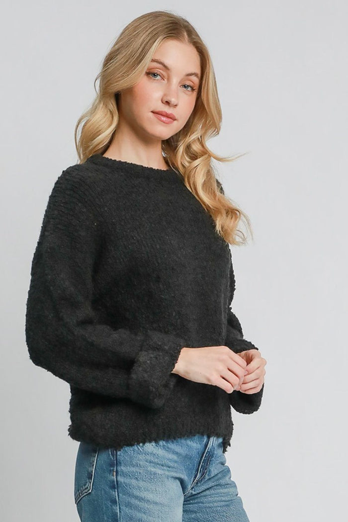 Umgee Full Size Round Neck Long Sleeve Boucle Sweater Plus Size - Brittney MADE