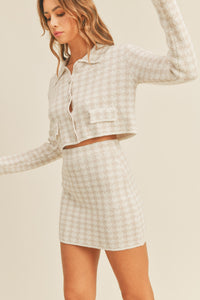 MABLE Houndstooth Cropped Knit Cardigan and Mini Skirt Set - Brittney MADE