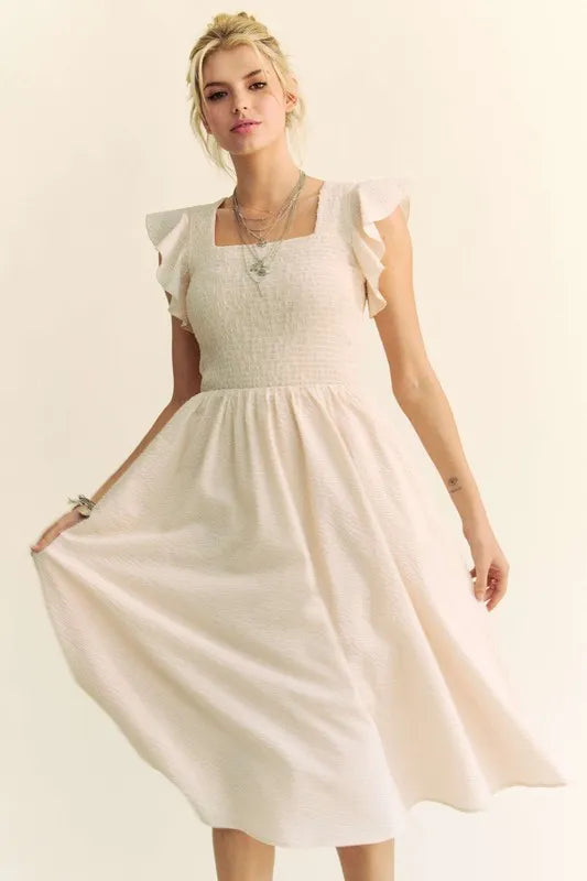 Davi & Dani Ruffled Cap Sleeve Smocked Midi Dress - Brittney MADE
