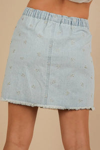 VERY J Bow Printed Casual Denim Mini Skirt - Brittney MADE