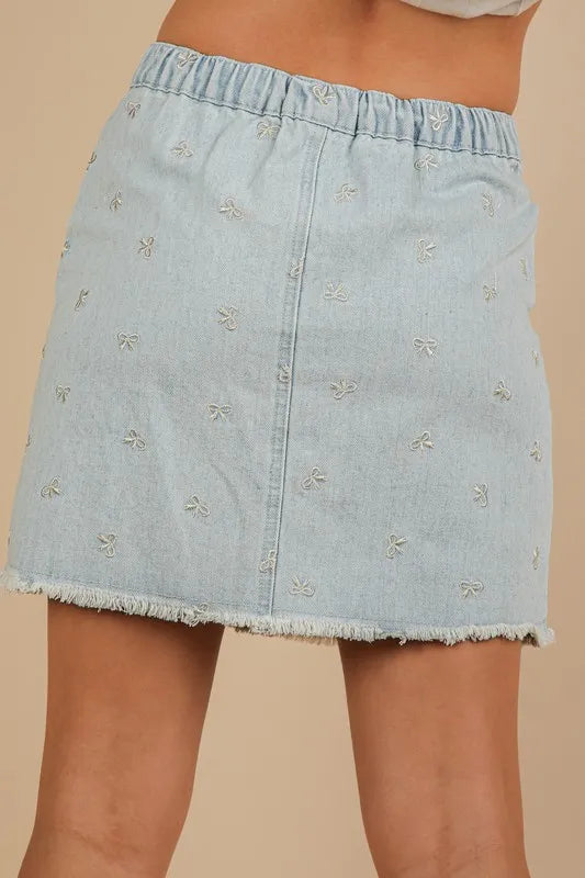 VERY J Bow Printed Casual Denim Mini Skirt - Brittney MADE
