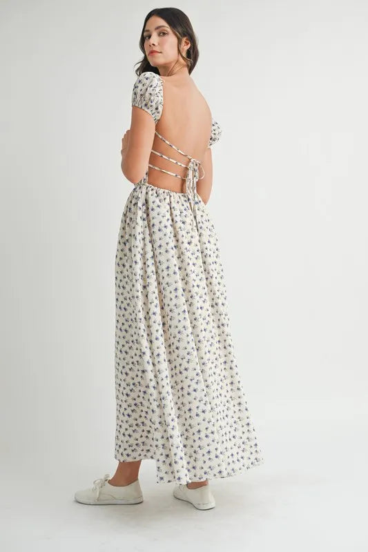 MABLE Floral Print Puff Sleeve Gathered Midi Dress - Brittney MADE