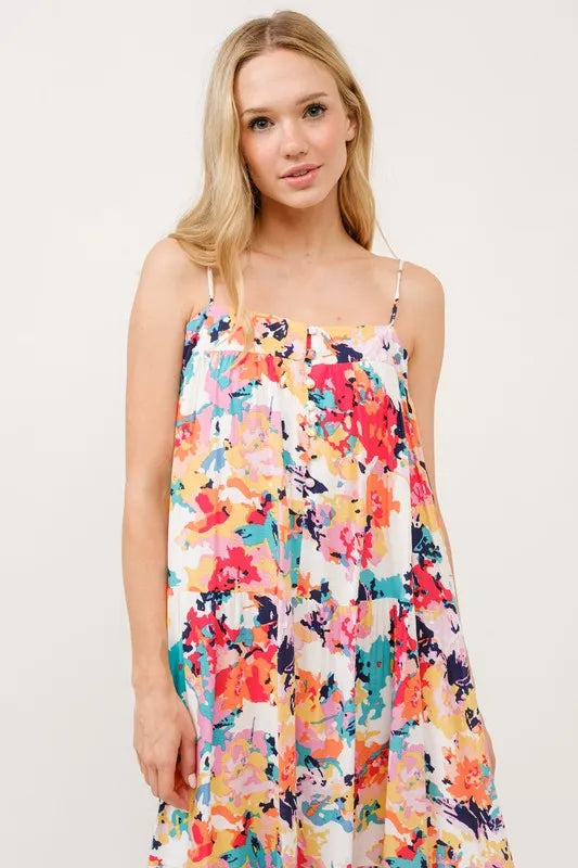 And The Why Tiered Floral Midi Cami Dress with Pockets - Brittney MADE