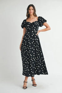 MABLE Polka Dot Puff Sleeve Midi Dress - Brittney MADE