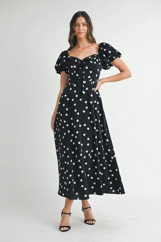 MABLE Polka Dot Puff Sleeve Midi Dress - Brittney MADE