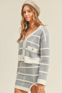 MABLE Plaid Button Down Sweater Cardigan and Mini Skirt Set - Brittney MADE