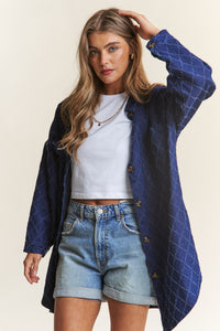 J.NNA Rhombus Stitched Button Up Denim Shacket - Brittney MADE