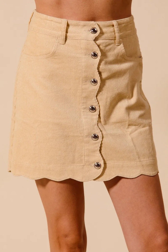 SO ME Scallop Buttoned Front Corduroy Mini Skirt - Brittney MADE