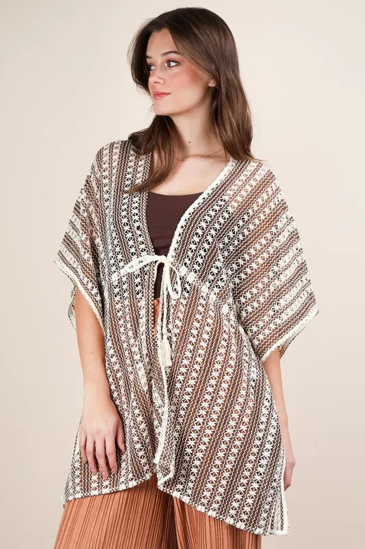 VERY J Striped Poncho Boho Cardigan - Brittney MADE