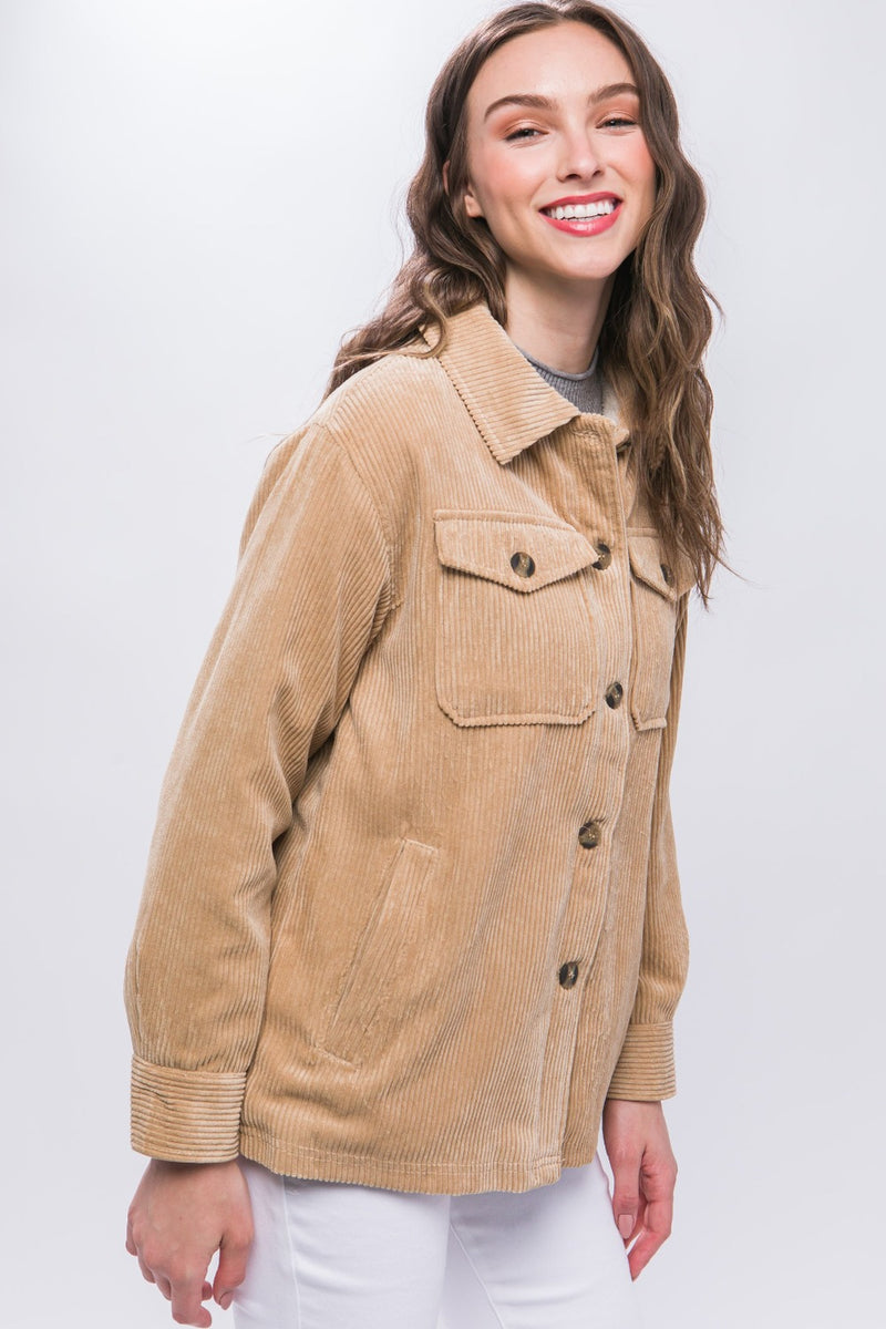 Love Tree Corduroy Button Up Jacket with Sherpa Inside - Brittney MADE