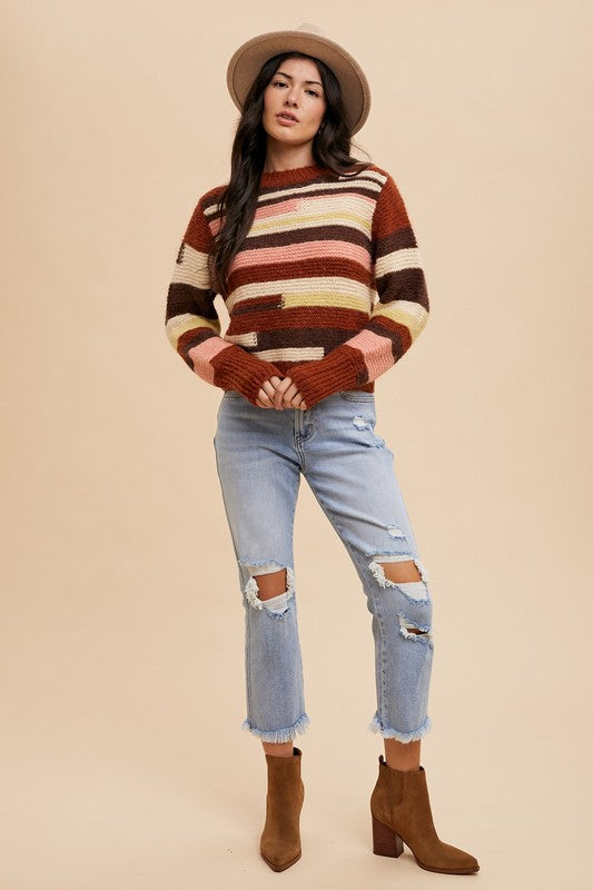Annie Wear Color Block Round Neck Long Sleeve Sweater - Brittney MADE