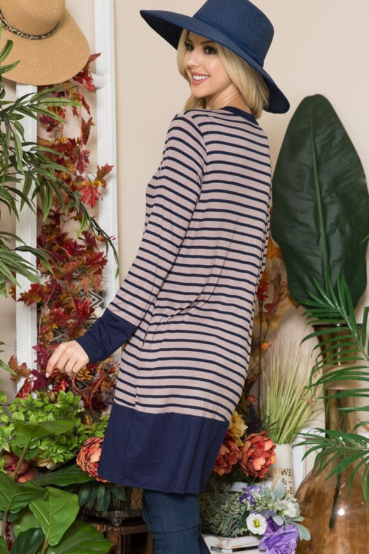Celeste Full Size Striped Button Up Long Sleeve Cardigan Plus Size - Brittney MADE