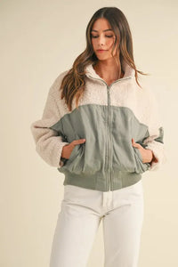 MABLE Shearling Contrast Bomber Jacket - Brittney MADE