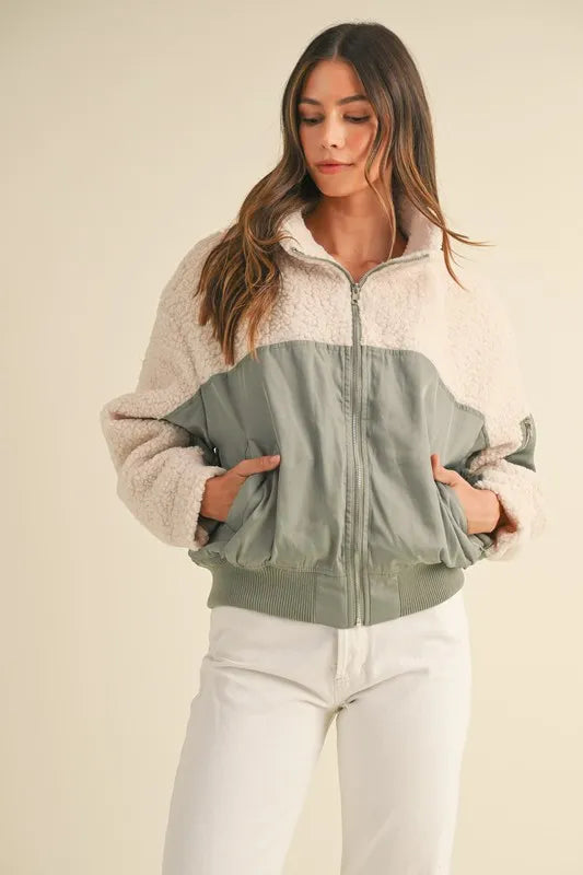 MABLE Shearling Contrast Bomber Jacket - Brittney MADE