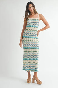 MABLE Lightweight Pointelle Chevron Knit Maxi Dress - Brittney MADE