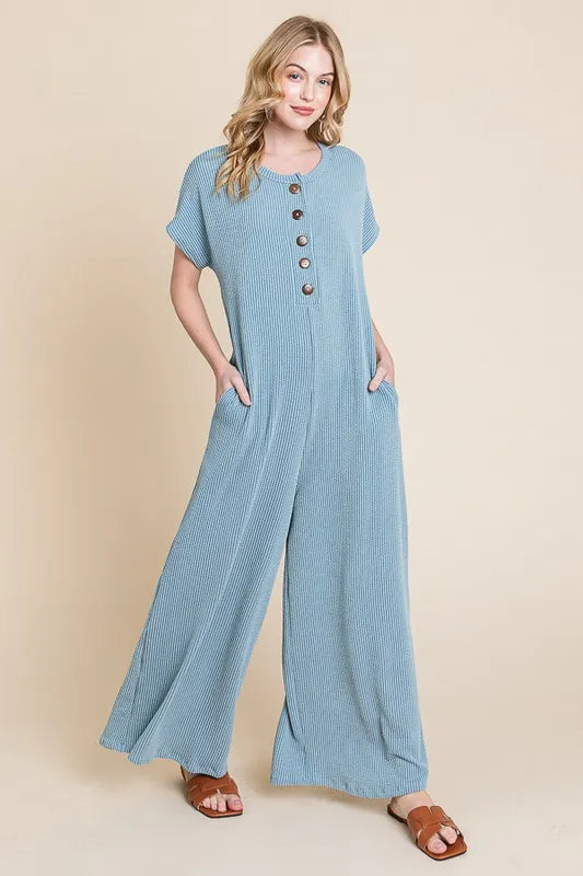 BOMBOM Rib Knit Jumpsuit with Button Detail - Brittney MADE