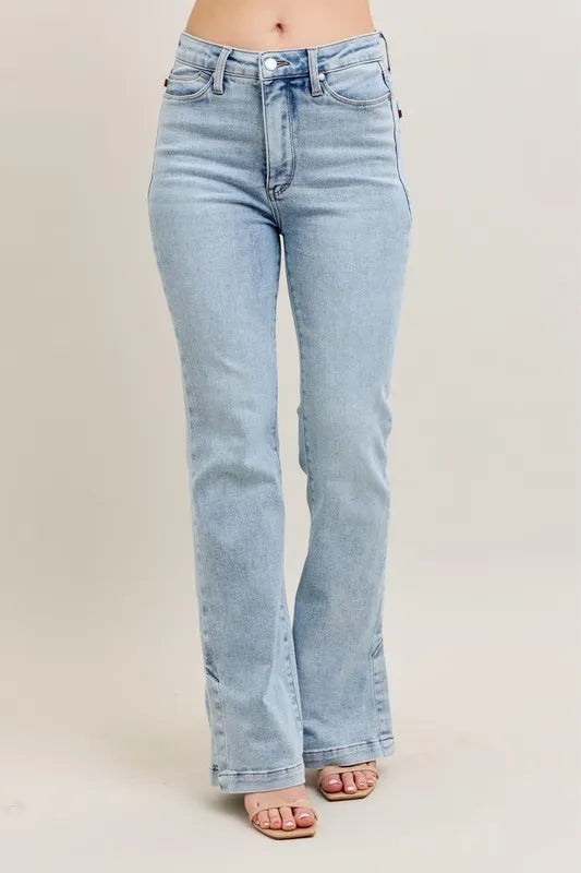 Judy Blue Full Size Tummy Control Vintage Wash Side Slit Slim Boot Jeans Plus Size - Brittney MADE