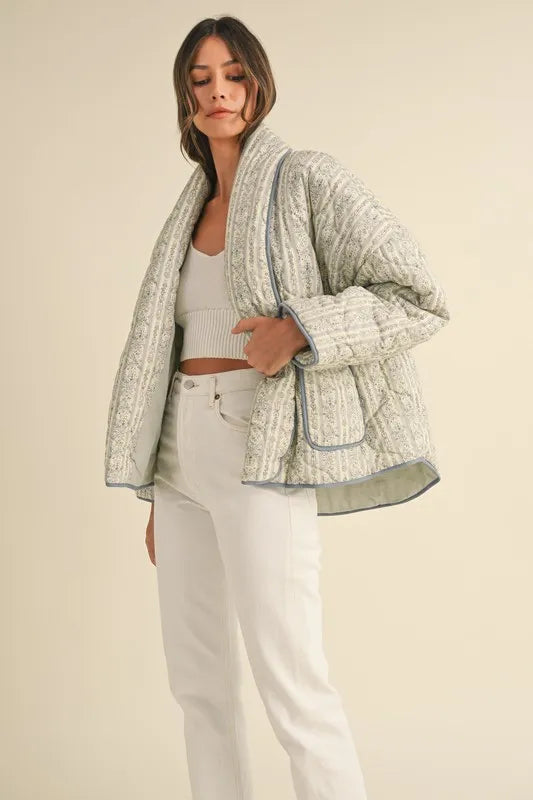 MABLE Floral Printed Quilted Open Front Jacket - Brittney MADE