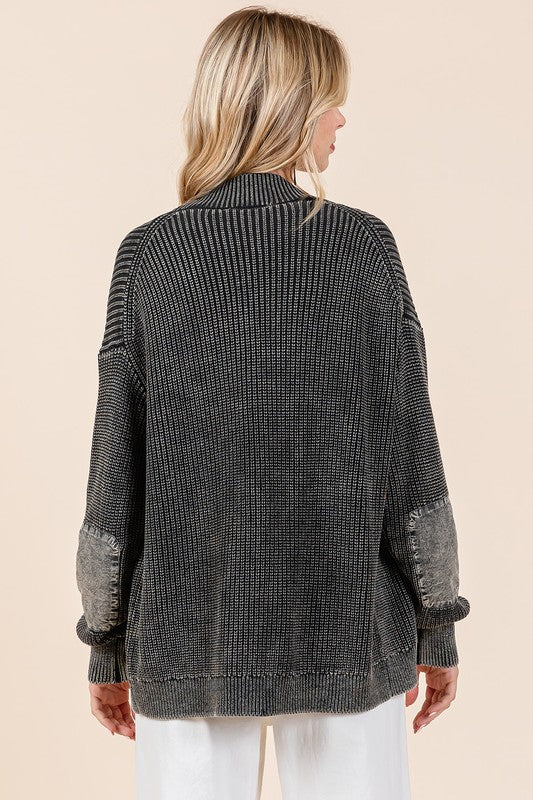 Mittoshop Contrast Patch Open Front Mineral Wash Cardigan - Brittney MADE