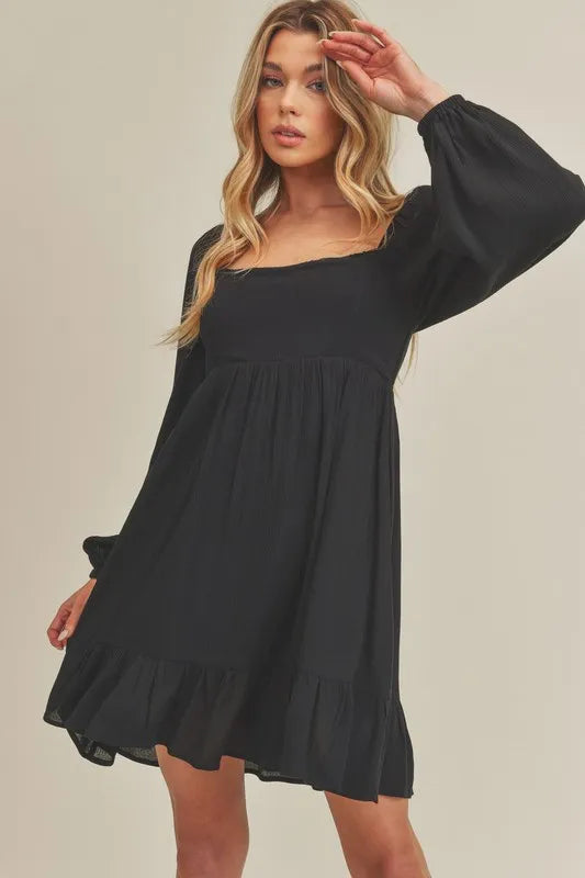 Aemi + Co Ruffled Hem Square Neck Balloon Sleeve Mini Dress - Brittney MADE