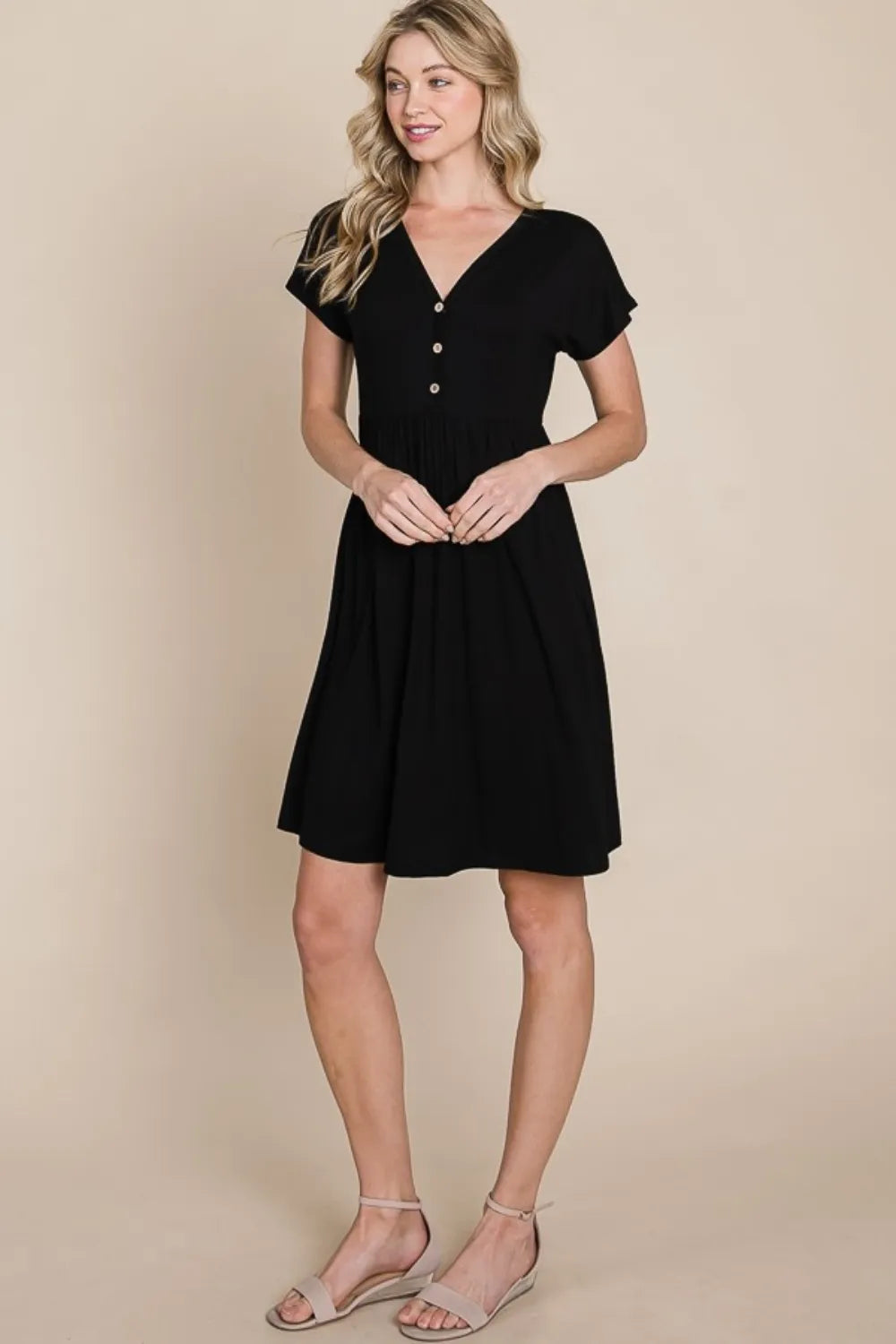 BOMBOM V-Neck Short Sleeve Dress - Brittney MADE