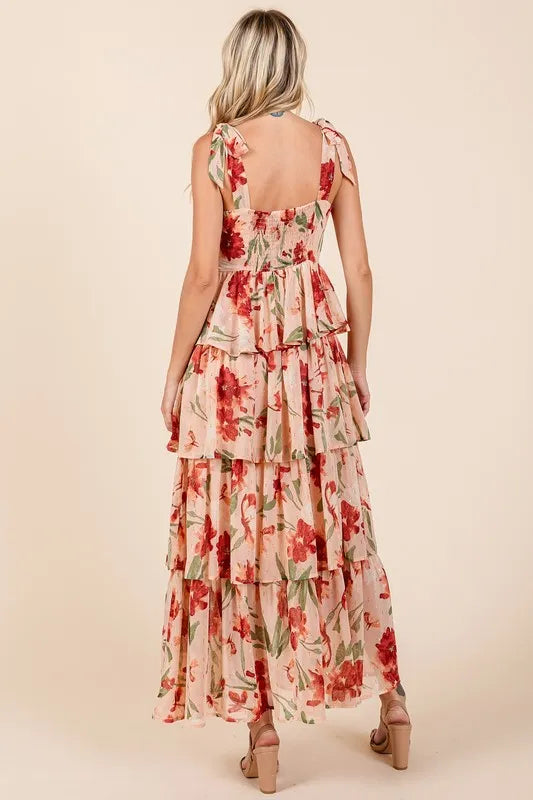 Mittoshop Layered Floral Sweetheart Neck Maxi Dress - Brittney MADE