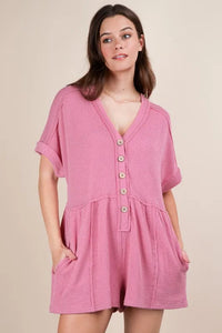 VERY J Two Tone Ribbed Knit Comfy Casual Romper - Brittney MADE