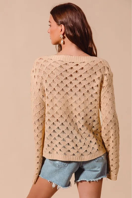 SO ME Geometric Pattern Open Knit Lightweight Sweater - Brittney MADE