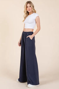BOMBOM Elastic Waist Wide Leg Pants with Pockets - Brittney MADE