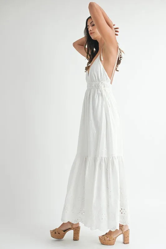 MABLE Eyelet Lace Maxi Dress with Side Strap Details - Brittney MADE