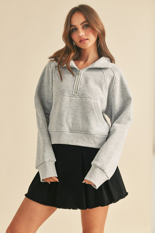 Aemi + Co Half Zip Raglan Sleeve Hoodie with Kangaroo Pocket - Brittney MADE
