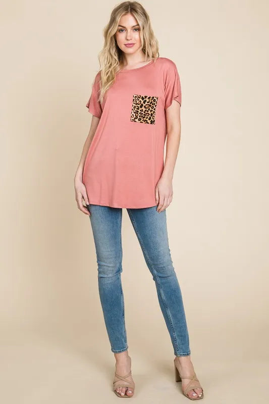 BOMBOM Leopard Chest Pocket Tee - Brittney MADE