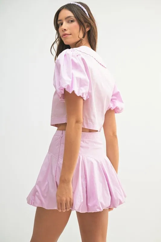 MABLE Puff Sleeve Button Down Top and Bubble Skirt Set - Brittney MADE
