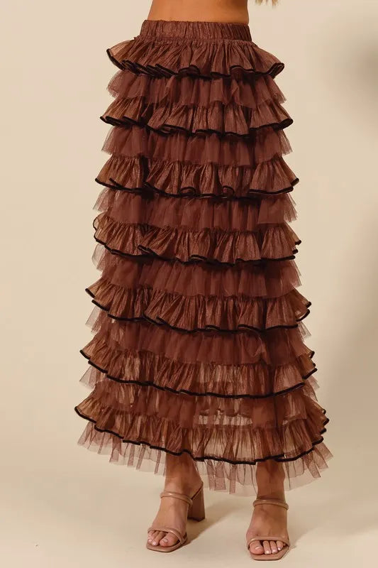 SO ME Layered Ruffled Tulle Maxi Skirt - Brittney MADE