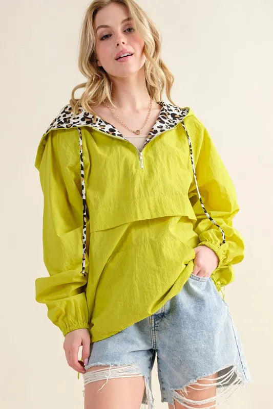 And The Why Leopard Print Hoodie Zipper Up Pocket Windbreaker - Brittney MADE