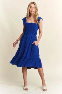 ADORA Smocked Square Neck Ruffled Cap Sleeve Dress - Brittney MADE