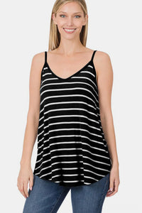 Zenana Striped V-Neck Curved Hem Cami - Brittney MADE