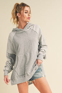 Aemi + Co Exposed Seam Side Slit Hoodie with Kangaroo Pocket - Brittney MADE