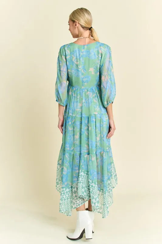 Davi & Dani Geo and Floral Print Mixed Tiered Dress - Brittney MADE
