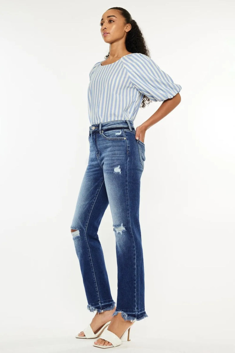Kancan High Rise Distressed Slim Straight Jeans - Brittney MADE