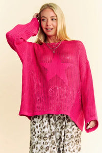 Davi & Dani Star Front Crochet Drop Shoulder Knit Top - Brittney MADE