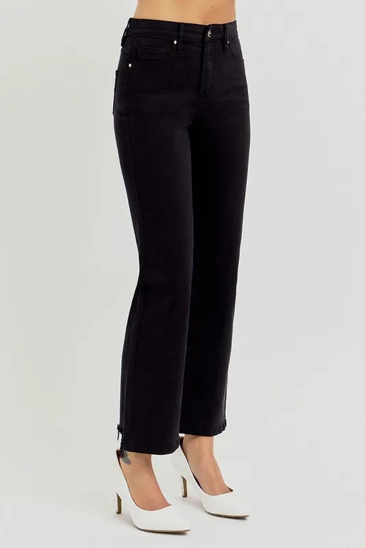 RISEN Full Size Tummy Control Elastic Band High Rise Crop Straight Jeans Plus Size - Brittney MADE